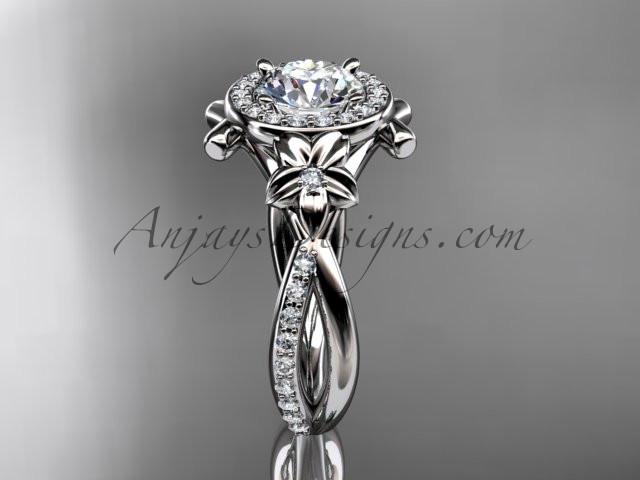 platinum diamond leaf and vine wedding ring, engagement ring ADLR89 - AnjaysDesigns