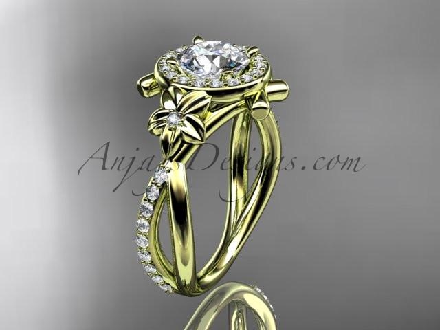 14kt yellow gold diamond leaf and vine wedding ring, engagement ring ADLR89 - AnjaysDesigns