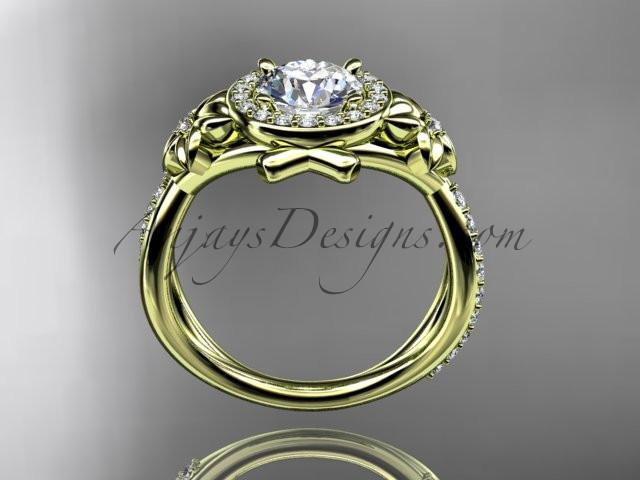 14kt yellow gold diamond leaf and vine wedding ring, engagement ring with a "Forever One" Moissanite center stone ADLR89 - AnjaysDesigns