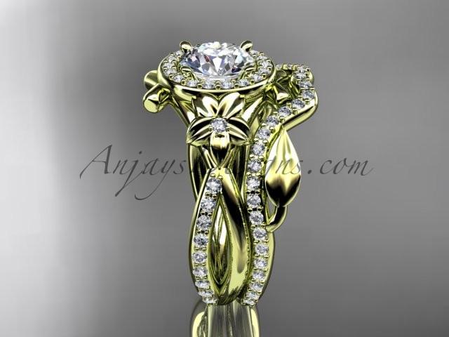 14kt yellow gold diamond leaf and vine, flower engagement set, wedding set, ADLR89S - AnjaysDesigns