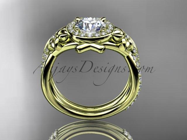 14kt yellow gold diamond leaf and vine, flower engagement set, wedding set, with a "Forever One" Moissanite center stone ADLR89S - AnjaysDesigns