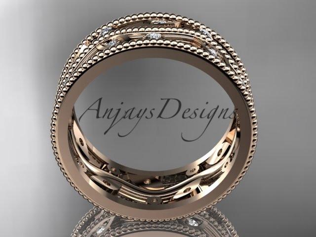 14kt rose gold diamond leaf and vine wedding ring, engagement ring, wedding band ADLR8B - AnjaysDesigns
