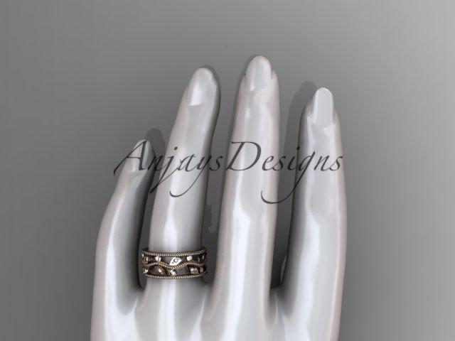 14kt rose gold diamond leaf and vine wedding ring, engagement ring, wedding band ADLR8B - AnjaysDesigns