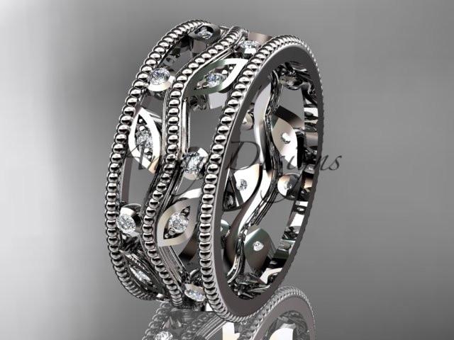 platinum diamond leaf and vine wedding ring, engagement ring, wedding band ADLR8B - AnjaysDesigns