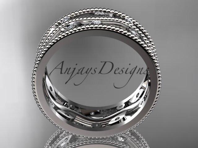 14kt white gold diamond leaf and vine wedding ring, engagement ring, wedding band ADLR8B - AnjaysDesigns