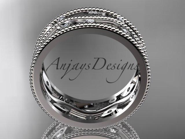 platinum diamond leaf and vine wedding ring, engagement ring, wedding band ADLR8B - AnjaysDesigns