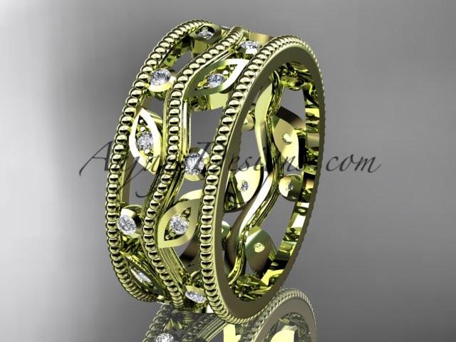 14kt yellow gold diamond leaf and vine wedding ring, engagement ring, wedding band ADLR8B - AnjaysDesigns