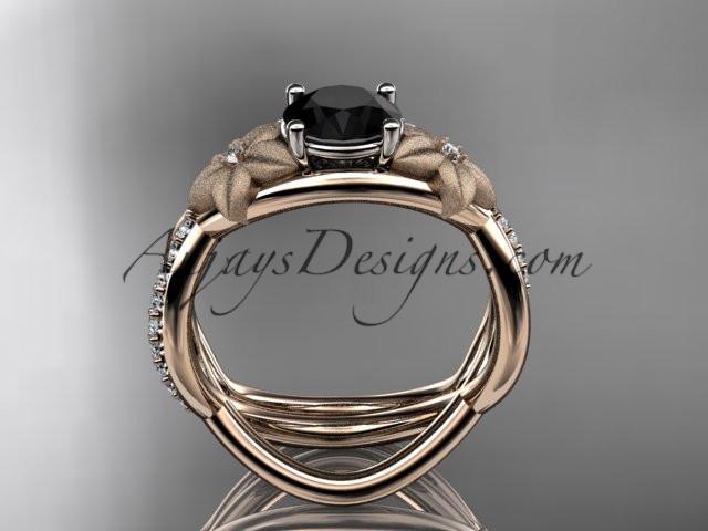 14k rose gold diamond leaf and vine wedding ring, engagement set with a Black Diamond center stone ADLR90S - AnjaysDesigns, Black Diamond Engagement Sets - Jewelry, Anjays Designs - AnjaysDesigns, AnjaysDesigns - AnjaysDesigns.co, 