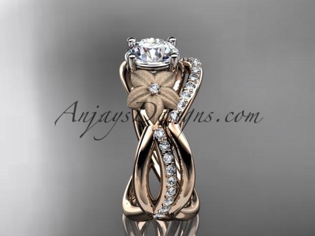 14k rose gold diamond leaf and vine wedding ring, engagement set with a "Forever One" Moissanite center stone ADLR90S - AnjaysDesigns, Moissanite Engagement Sets - Jewelry, Anjays Designs - AnjaysDesigns, AnjaysDesigns - AnjaysDesigns.co, 