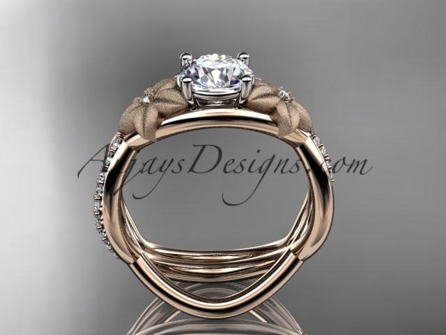 14k rose gold diamond leaf and vine wedding ring, engagement set with a "Forever One" Moissanite center stone ADLR90S - AnjaysDesigns, Moissanite Engagement Sets - Jewelry, Anjays Designs - AnjaysDesigns, AnjaysDesigns - AnjaysDesigns.co, 