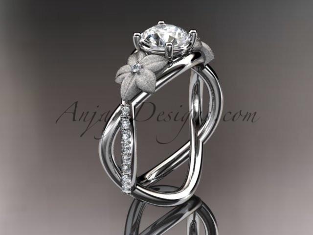 14kt white gold diamond leaf and vine birthstone ring ADLR90 White Topaz - April\'s birthstone. nature inspired jewelry - AnjaysDesigns