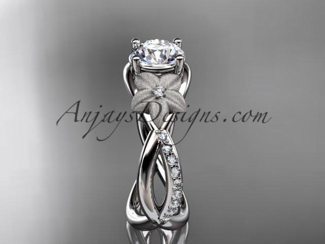Platinum diamond leaf and vine wedding ring, engagement ring with a "Forever One" Moissanite center stone ADLR90 - AnjaysDesigns