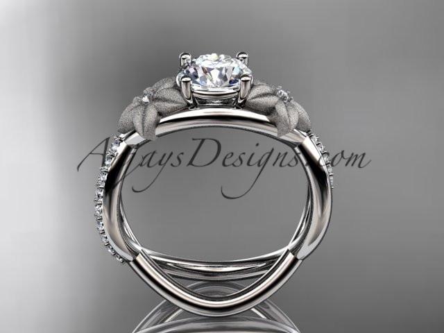 Platinum diamond leaf and vine wedding ring, engagement ring with a "Forever One" Moissanite center stone ADLR90 - AnjaysDesigns