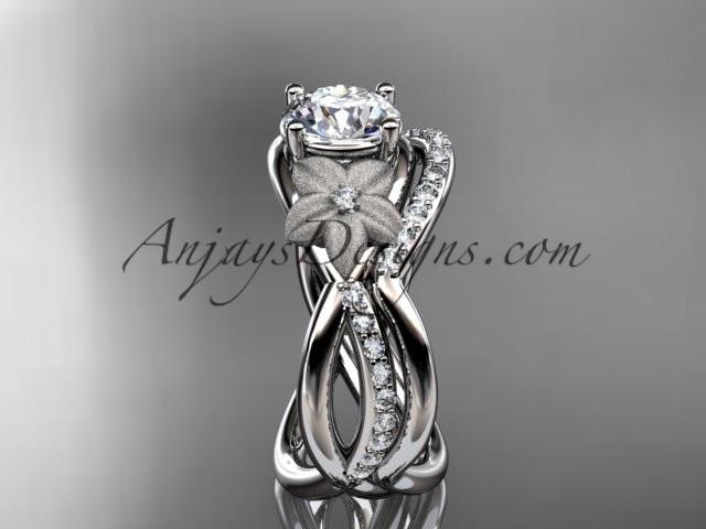 Platinum diamond leaf and vine wedding ring, engagement set with a "Forever One" Moissanite center stone ADLR90S - AnjaysDesigns