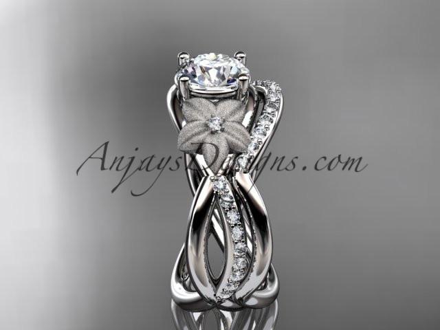 14k white gold diamond leaf and vine wedding ring, engagement set with a "Forever One" Moissanite center stone ADLR90S - AnjaysDesigns