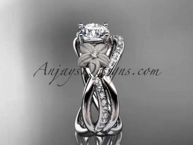 14k white gold diamond leaf and vine wedding ring, engagement set ADLR90S - AnjaysDesigns