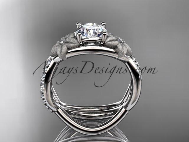 14k white gold diamond leaf and vine wedding ring, engagement set with a "Forever One" Moissanite center stone ADLR90S - AnjaysDesigns