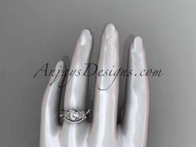 14k white gold diamond leaf and vine wedding ring, engagement set ADLR90S - AnjaysDesigns