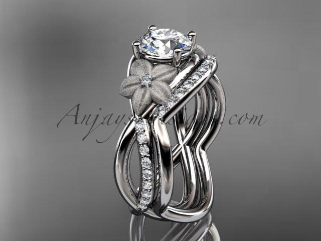 platinum diamond leaf and vine wedding ring, engagement set ADLR90 - AnjaysDesigns