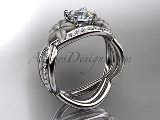 platinum diamond leaf and vine wedding ring, engagement set ADLR90 - AnjaysDesigns