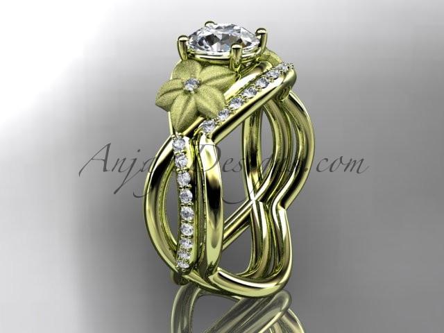 14kt yellow gold diamond leaf and vine wedding ring, engagement set ADLR90 - AnjaysDesigns