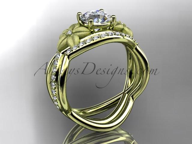 14kt yellow gold diamond leaf and vine wedding ring, engagement set ADLR90 - AnjaysDesigns