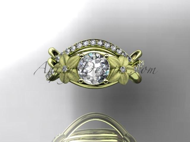 14kt yellow gold diamond leaf and vine wedding ring, engagement set ADLR90 - AnjaysDesigns