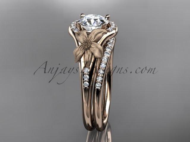 14kt rose gold diamond leaf and vine wedding ring, engagement set ADLR91 nature inspired jewelry - AnjaysDesigns