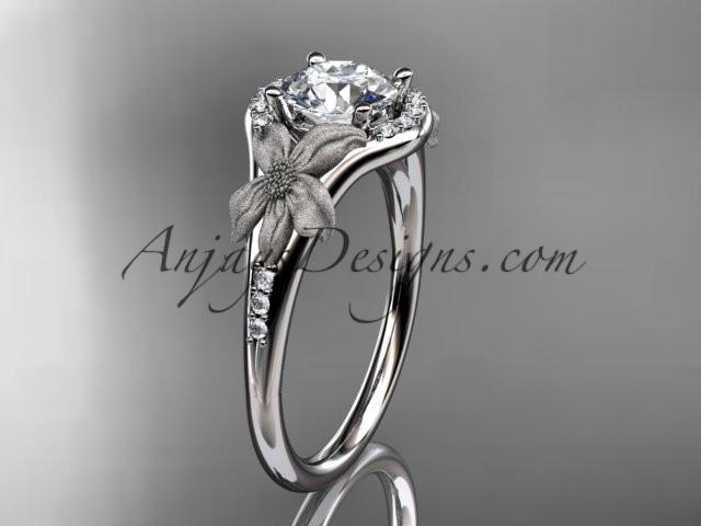 platinum diamond leaf and vine wedding ring, engagement ring with a "Forever One" Moissanite center stone ADLR91 - AnjaysDesigns