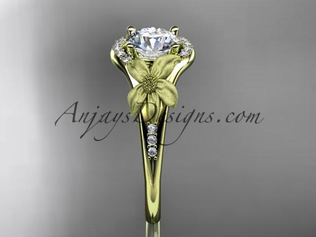 14kt yellow gold diamond leaf and vine wedding ring, engagement ring with a "Forever One" Moissanite center stone ADLR91 - AnjaysDesigns