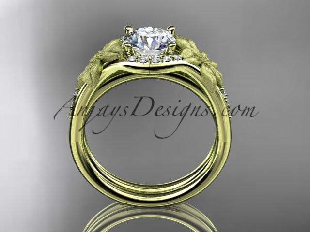 14kt yellow gold diamond leaf and vine wedding ring, engagement set ADLR91 nature inspired jewelry - AnjaysDesigns