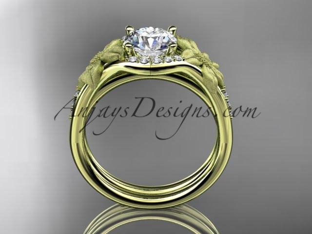14kt yellow gold diamond leaf and vine wedding ring, engagement set with a "Forever One" Moissanite center stone ADLR91S - AnjaysDesigns