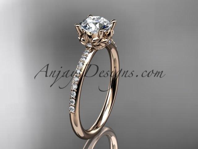 14kt rose gold diamond floral wedding ring, engagement ring with a "Forever One" Moissanite center stone ADLR92 - AnjaysDesigns