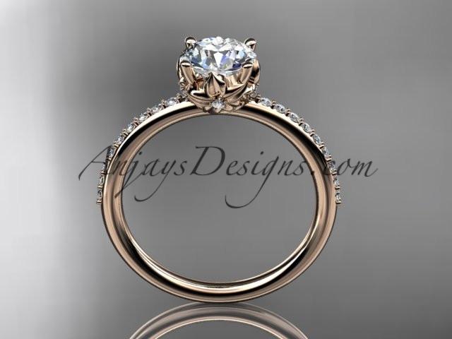 14kt rose gold diamond floral wedding ring, engagement ring with a "Forever One" Moissanite center stone ADLR92 - AnjaysDesigns