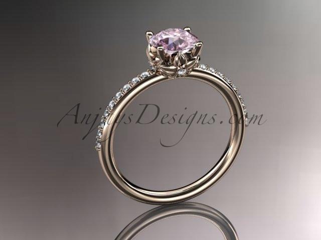 14kt rose gold diamond floral wedding ring, engagement ring with Morganite center stone ADLR92 - AnjaysDesigns