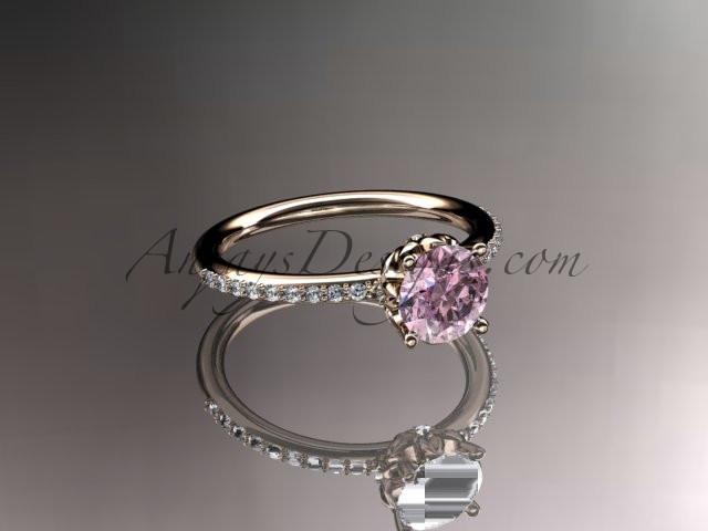 14kt rose gold diamond floral wedding ring, engagement ring with Morganite center stone ADLR92 - AnjaysDesigns