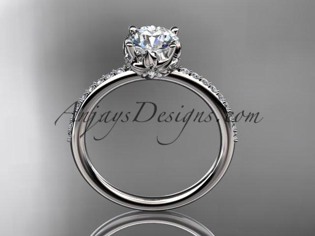 Platinum diamond floral wedding ring, engagement ring with a "Forever One" Moissanite center stone ADLR92 - AnjaysDesigns