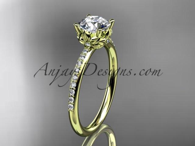 14kt yellow gold diamond floral wedding ring, engagement ring with a "Forever One" Moissanite center stone ADLR92 - AnjaysDesigns