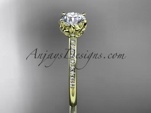 14kt yellow gold diamond floral wedding ring, engagement ring with a "Forever One" Moissanite center stone ADLR92 - AnjaysDesigns