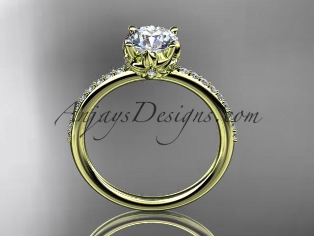 14kt yellow gold diamond floral wedding ring, engagement ring with a "Forever One" Moissanite center stone ADLR92 - AnjaysDesigns