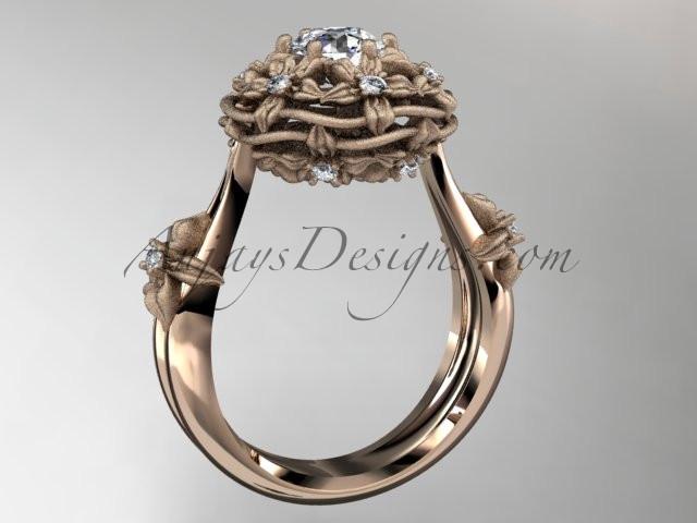 14kt rose gold diamond floral, leaf and vine \"Basket of Love\" ring ADLR94 nature inspired jewelry - AnjaysDesigns
