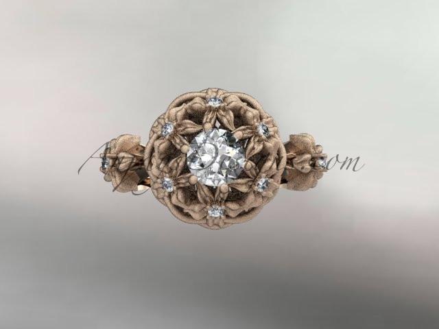 14kt rose gold diamond floral, leaf and vine \"Basket of Love\" ring ADLR94 nature inspired jewelry - AnjaysDesigns