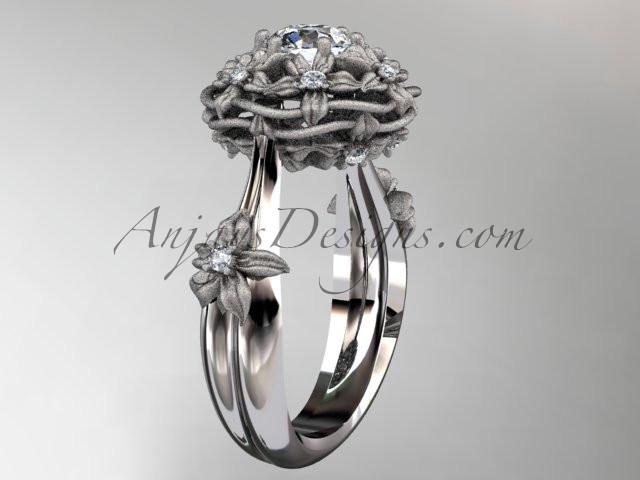 platinum diamond floral, leaf and vine \"Basket of Love\" ring ADLR94 nature inspired jewelry - AnjaysDesigns
