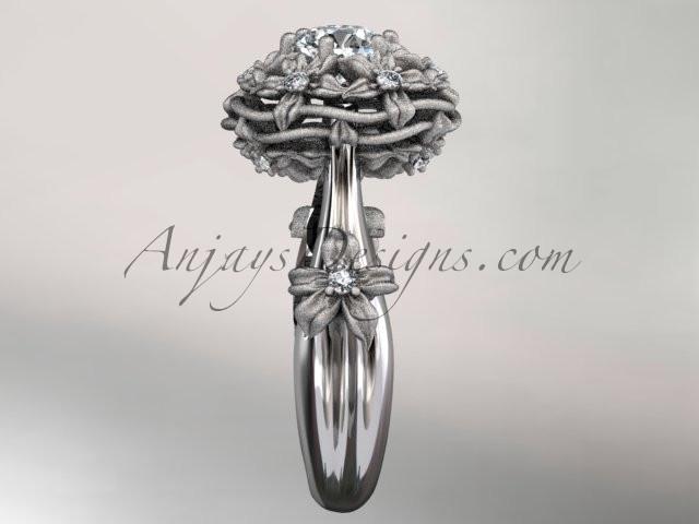 platinum diamond floral, leaf and vine \"Basket of Love\" ring ADLR94 nature inspired jewelry - AnjaysDesigns