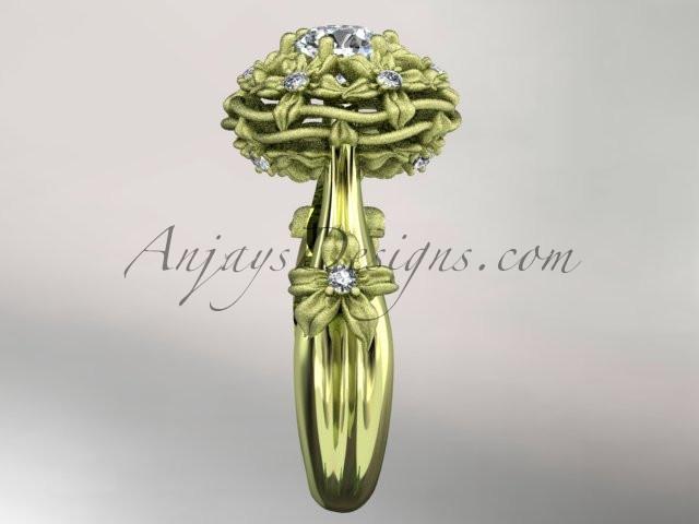 14kt yellow gold diamond floral, leaf and vine \"Basket of Love\" ring ADLR94 nature inspired jewelry - AnjaysDesigns