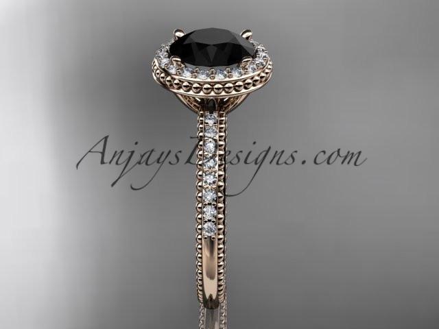 14kt rose gold diamond unique engagement ring, wedding ring with a Black Diamond center stone ADER95 - AnjaysDesigns