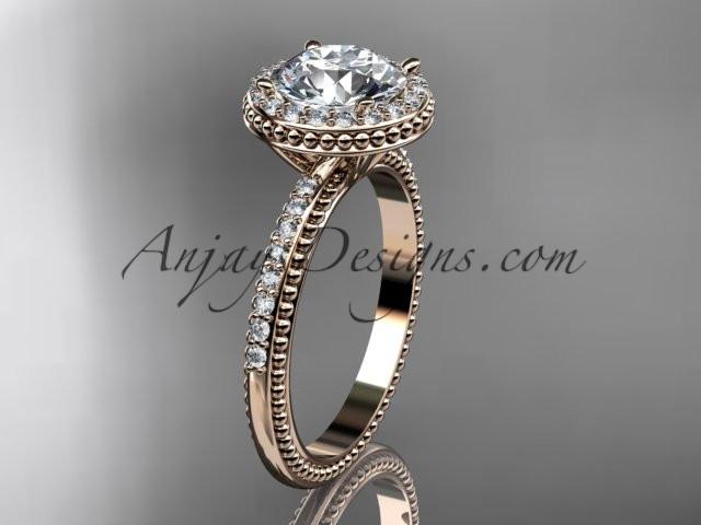 14kt rose gold diamond unique engagement ring, wedding ring with a "Forever One" Moissanite center stone ADER95 - AnjaysDesigns