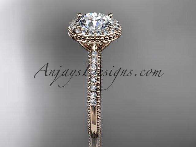 14kt rose gold diamond unique engagement ring, wedding ring ADER95 - AnjaysDesigns