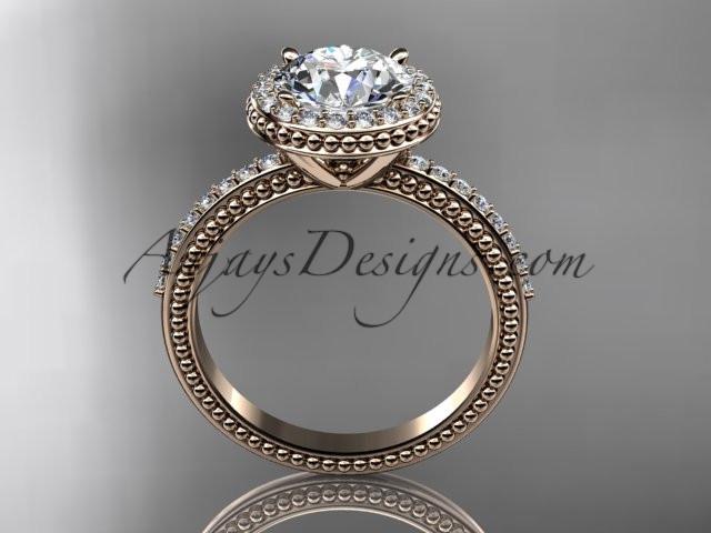 14kt rose gold diamond unique engagement ring, wedding ring ADER95 - AnjaysDesigns