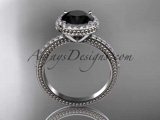 platinum diamond unique engagement ring, wedding ring with a Black Diamond center stone ADER95 - AnjaysDesigns